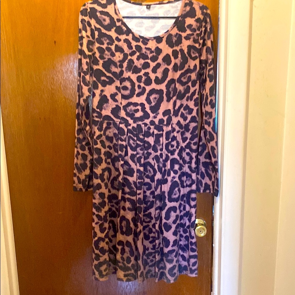 Leopard Print Long Sleeve Dress, empire waist